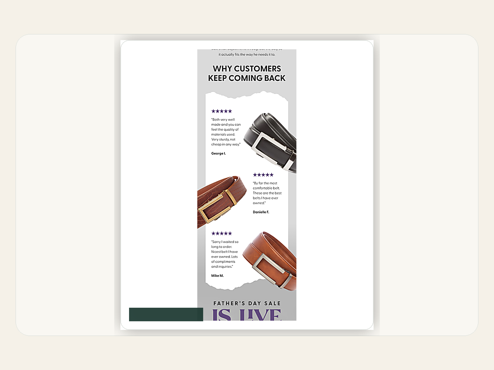 Repeat-purchase proof email creative