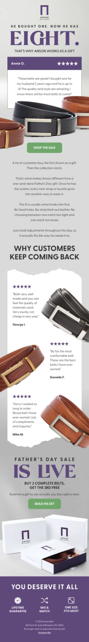 Anson Belt and Buckle customer proof campaign email